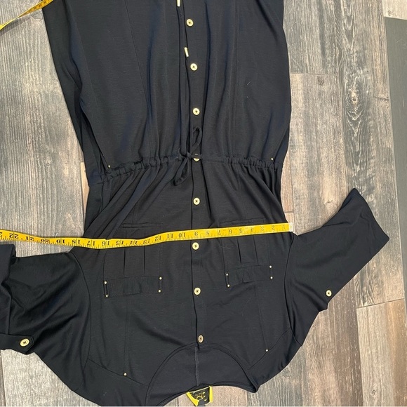 St. John Spa Black Jersey Button Roll Tab Sleeve Blouson Dress NWT $595 - Picture 8 of 10